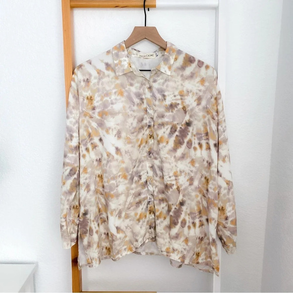 Johnny Was Calme Relaxed Boxy Button Up Blouse Creak Long Sleeve Tie Dye XS - Picture 5 of 11